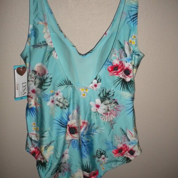 LYSA Women's Plus Size 2X Blue Floral Halter UPF 50+ One Piece Swimsuit NWT - Picture 6 of 6